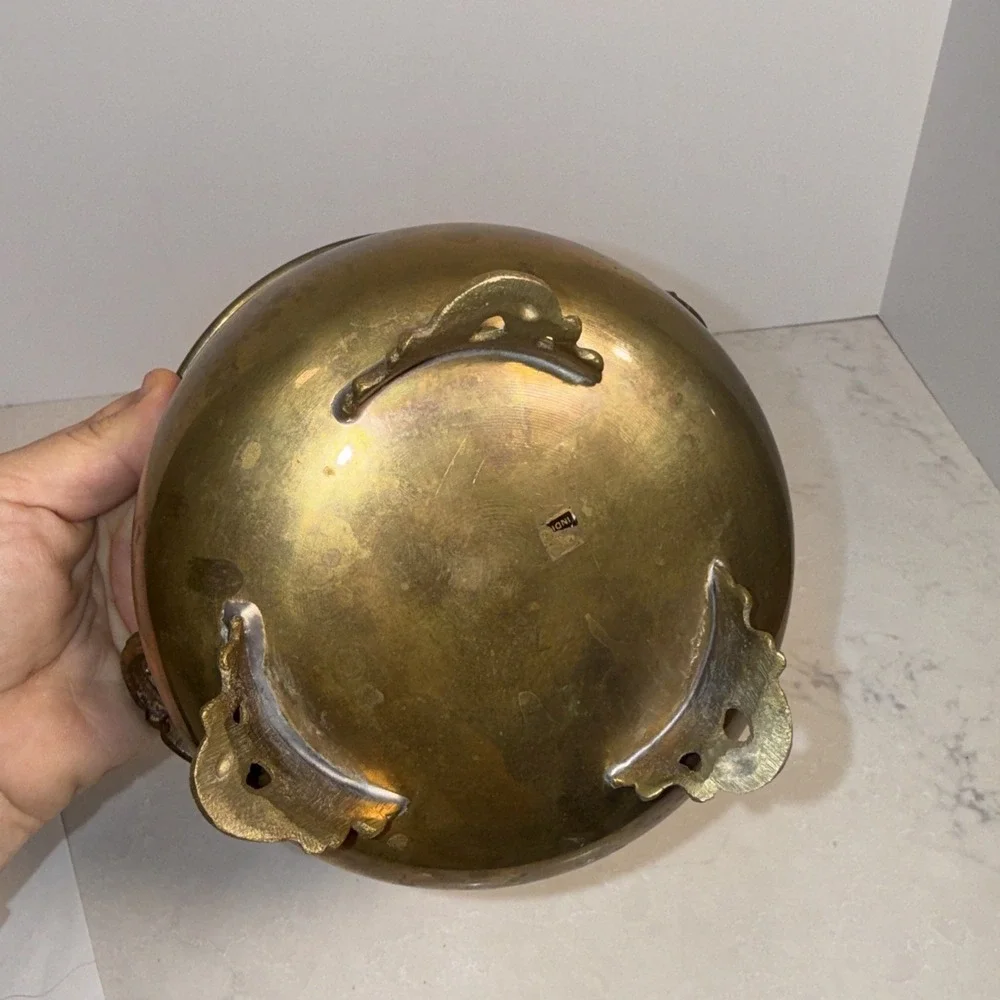 VTG Brass Cauldron Footed Gothic Romance Planter 7